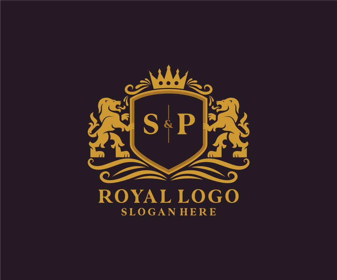 plantilla de logotipo de lujo real de león de letra sp inicial en arte vectorial para restaurante, realeza, boutique, cafetería, hotel, heráldica, joyería, moda y otras ilustraciones vectoriales. vector