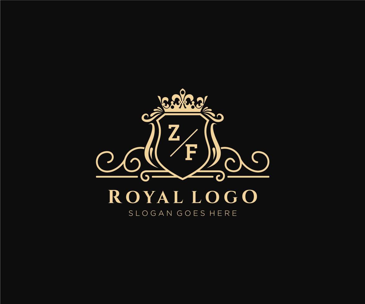 Initial ZF Letter Luxurious Brand Logo Template, for Restaurant, Royalty, Boutique, Cafe, Hotel, Heraldic, Jewelry, Fashion and other vector illustration.