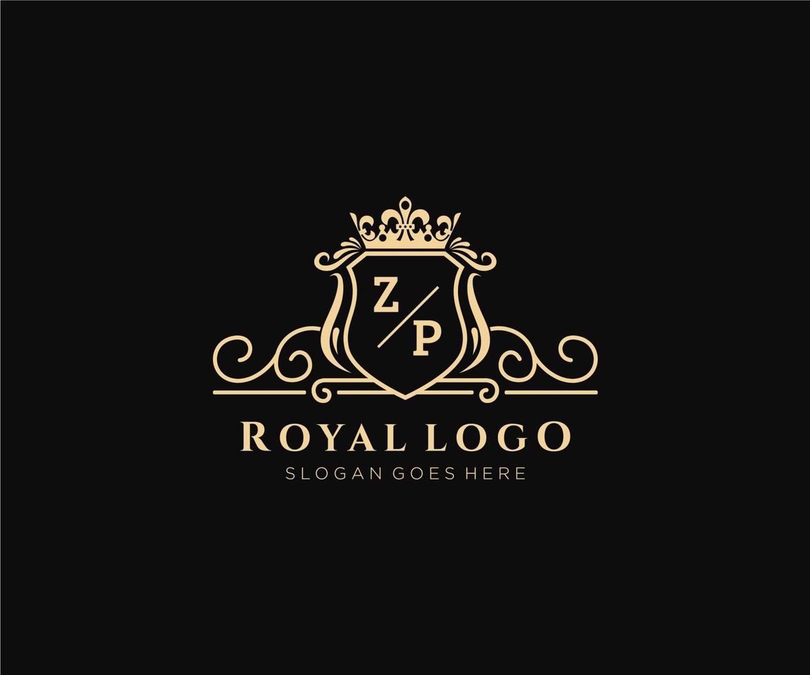 Initial ZP Letter Luxurious Brand Logo Template, for Restaurant, Royalty, Boutique, Cafe, Hotel, Heraldic, Jewelry, Fashion and other vector illustration.