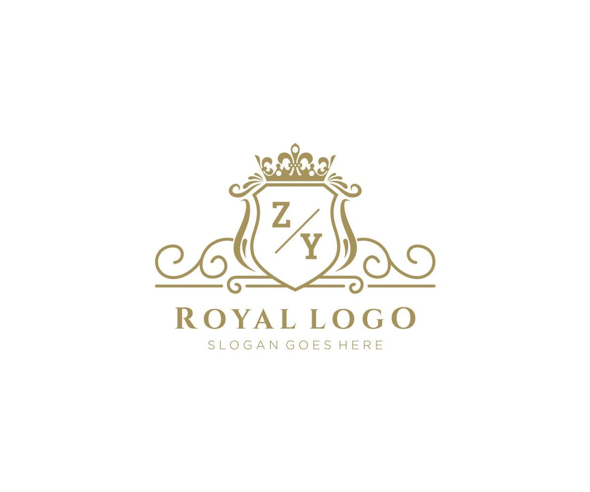 Initial ZY Letter Luxurious Brand Logo Template, for Restaurant, Royalty, Boutique, Cafe, Hotel, Heraldic, Jewelry, Fashion and other vector illustration.