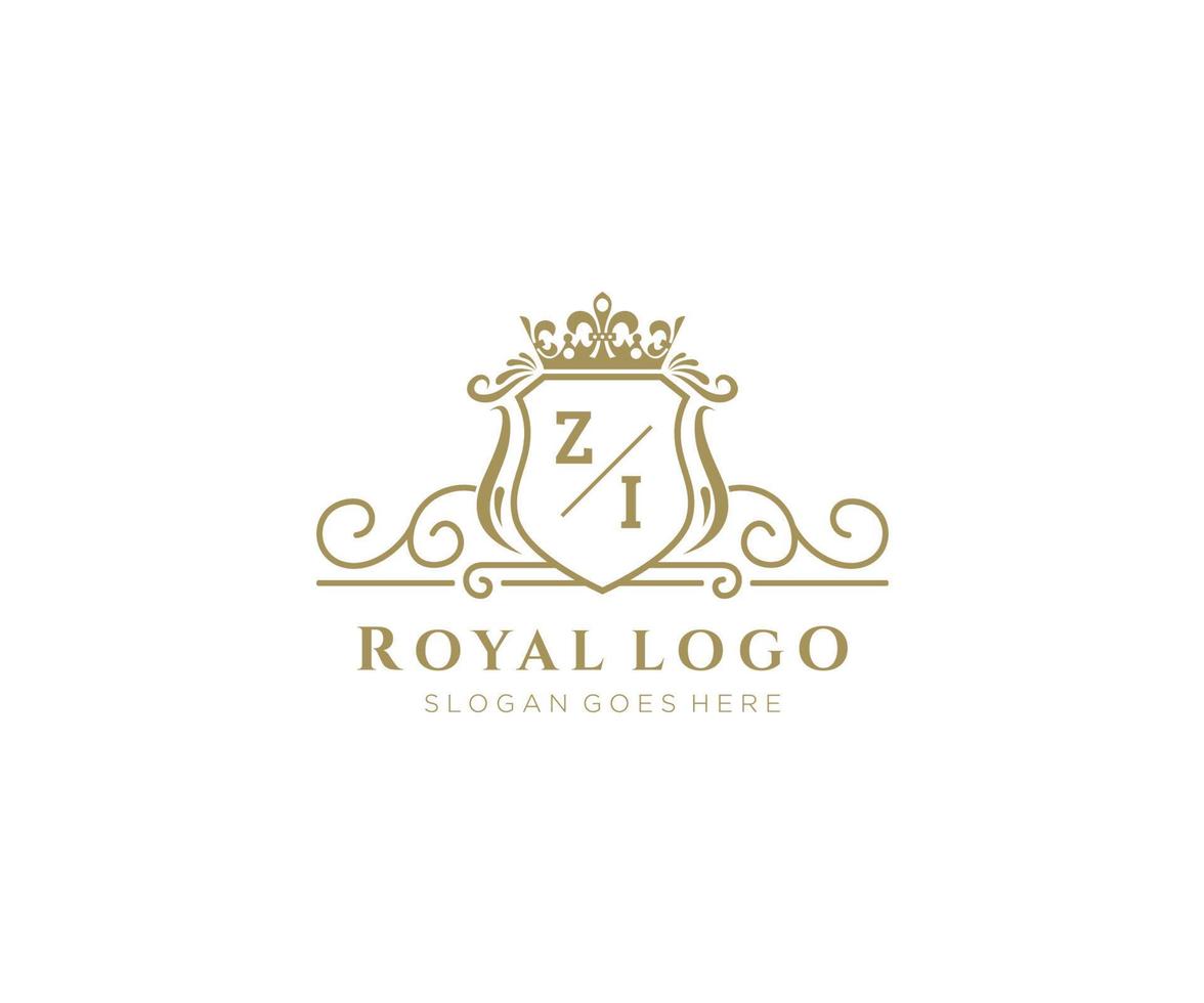 Initial ZI Letter Luxurious Brand Logo Template, for Restaurant, Royalty, Boutique, Cafe, Hotel, Heraldic, Jewelry, Fashion and other vector illustration.