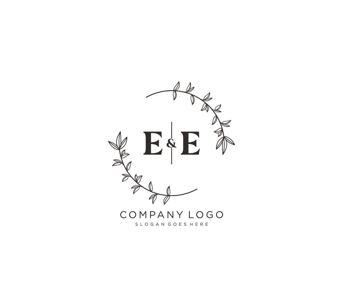 initial EE letters Beautiful floral feminine editable premade monoline logo suitable for spa salon skin hair beauty boutique and cosmetic company. vector