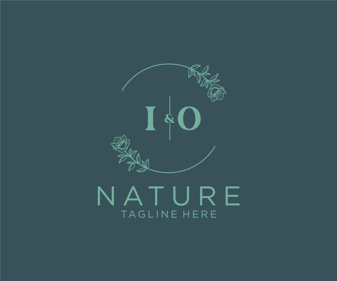 initial IO letters Botanical feminine logo template floral, editable premade monoline logo suitable, Luxury feminine wedding branding, corporate. vector