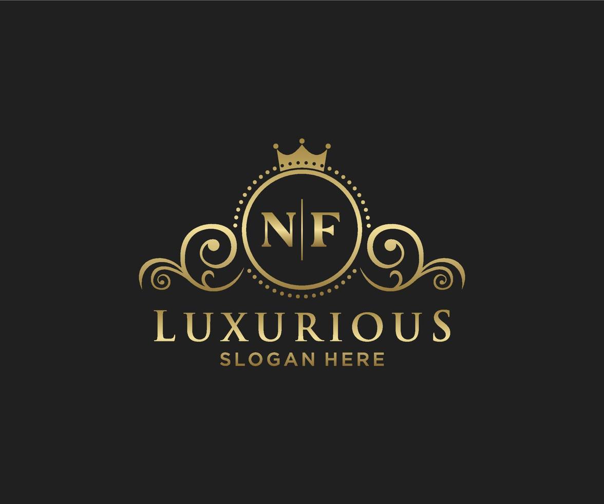 Initial NF Letter Royal Luxury Logo template in vector art for Restaurant, Royalty, Boutique, Cafe, Hotel, Heraldic, Jewelry, Fashion and other vector illustration.