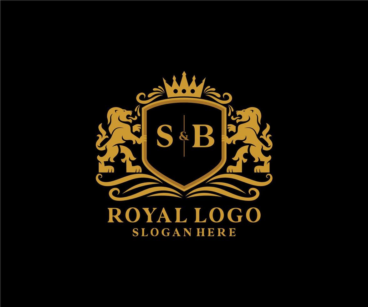 Initial SB Letter Lion Royal Luxury Logo template in vector art for Restaurant, Royalty, Boutique, Cafe, Hotel, Heraldic, Jewelry, Fashion and other vector illustration.