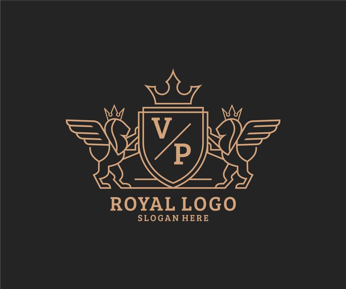 Initial VP Letter Lion Royal Luxury Heraldic,Crest Logo template in vector art for Restaurant, Royalty, Boutique, Cafe, Hotel, Heraldic, Jewelry, Fashion and other vector illustration.