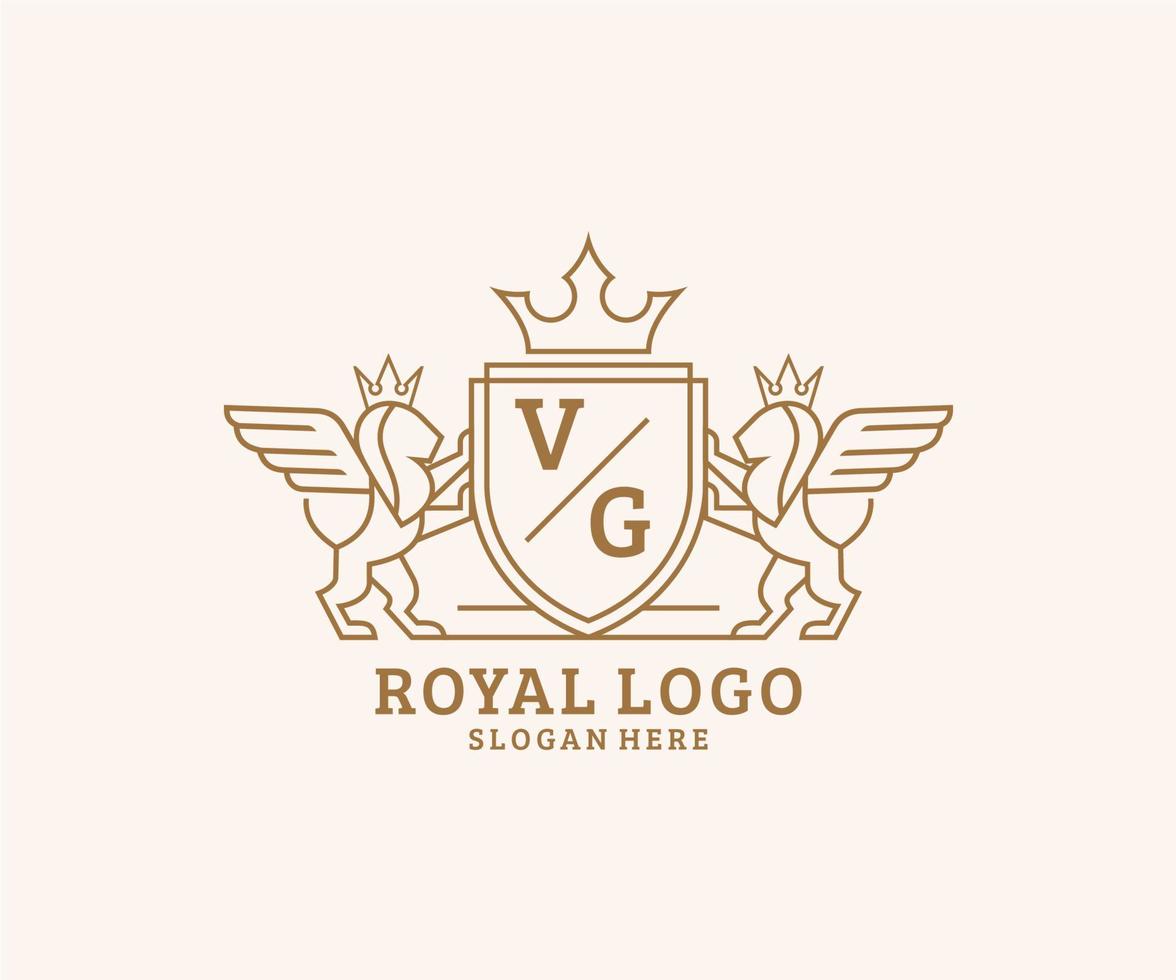 Initial VG Letter Lion Royal Luxury Heraldic,Crest Logo template in vector art for Restaurant, Royalty, Boutique, Cafe, Hotel, Heraldic, Jewelry, Fashion and other vector illustration.