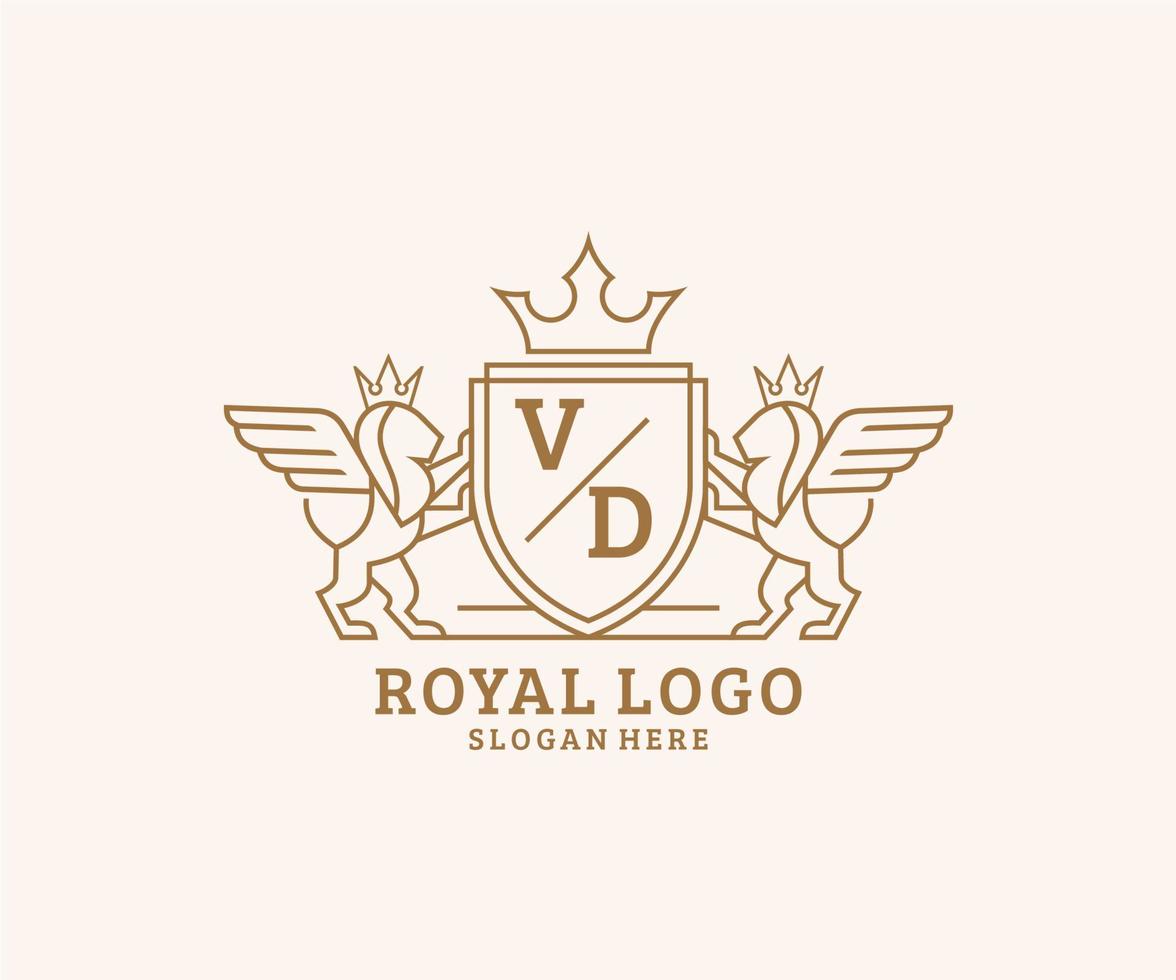 Initial VD Letter Lion Royal Luxury Heraldic,Crest Logo template in vector art for Restaurant, Royalty, Boutique, Cafe, Hotel, Heraldic, Jewelry, Fashion and other vector illustration.