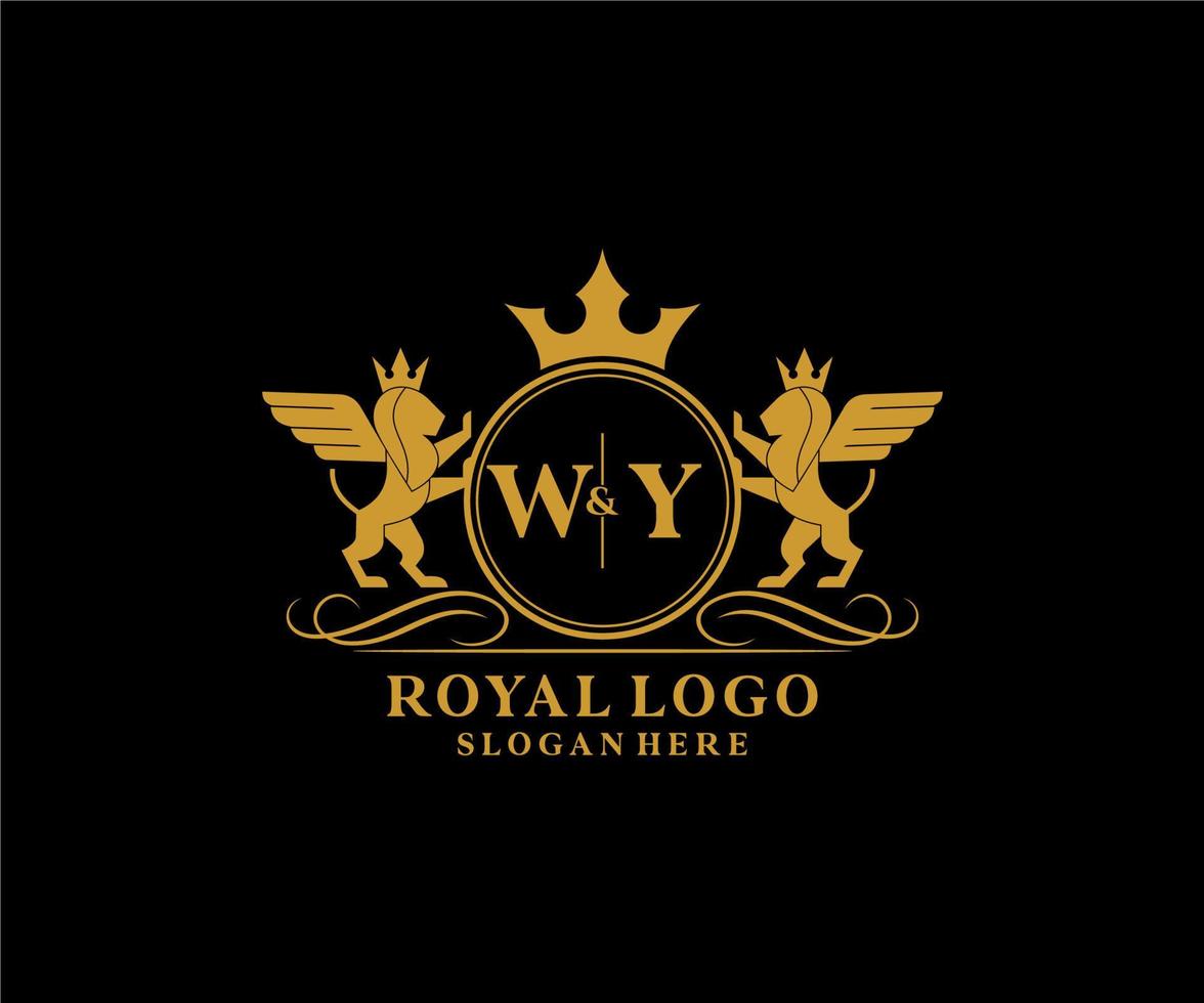 Initial WY Letter Lion Royal Luxury Heraldic,Crest Logo template in vector art for Restaurant, Royalty, Boutique, Cafe, Hotel, Heraldic, Jewelry, Fashion and other vector illustration.