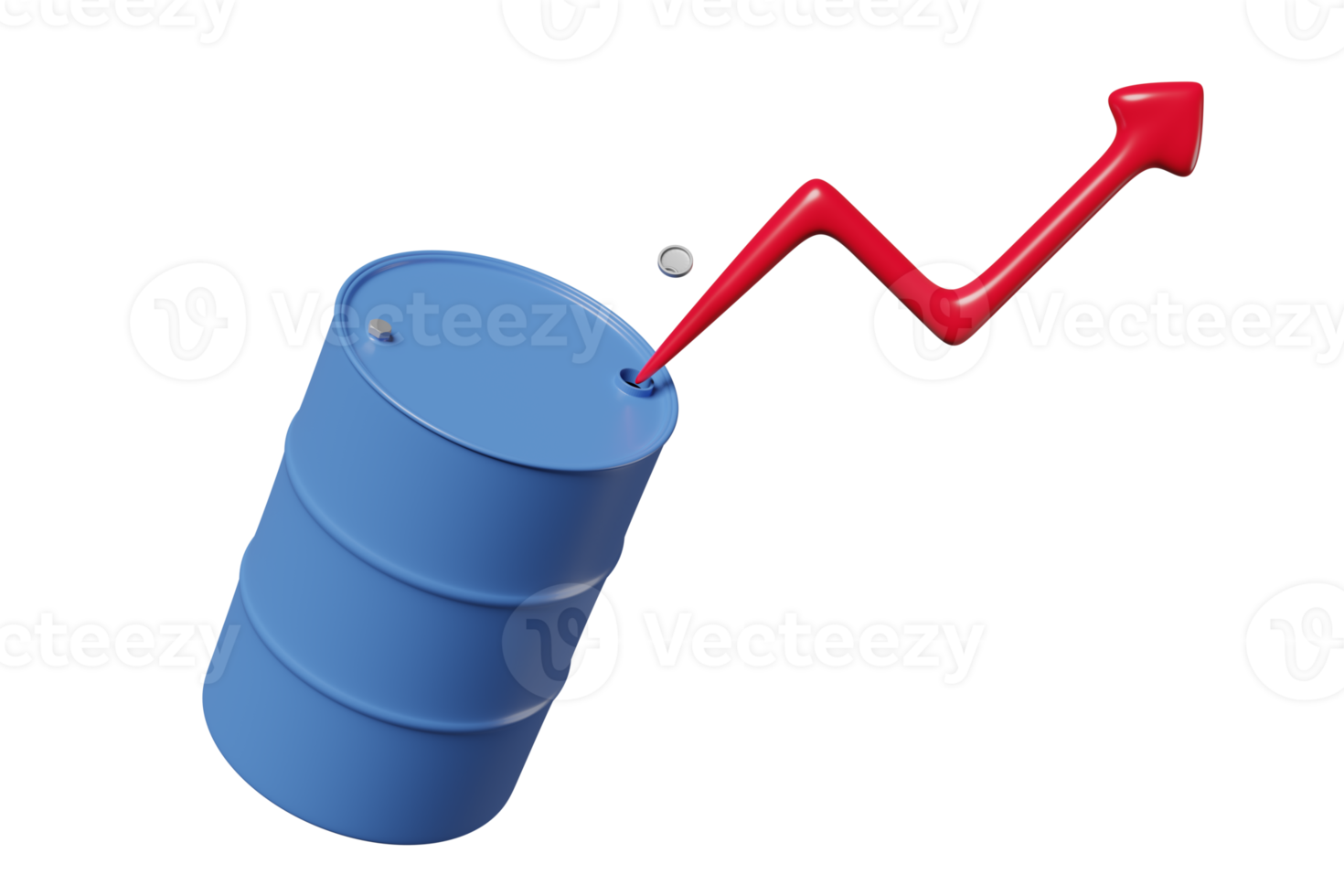 arrow graph 3d with blue oil barrel icon isolated. petroleum oil industry, oil market business, 200 liters oil tank concept, 3d render illustration png