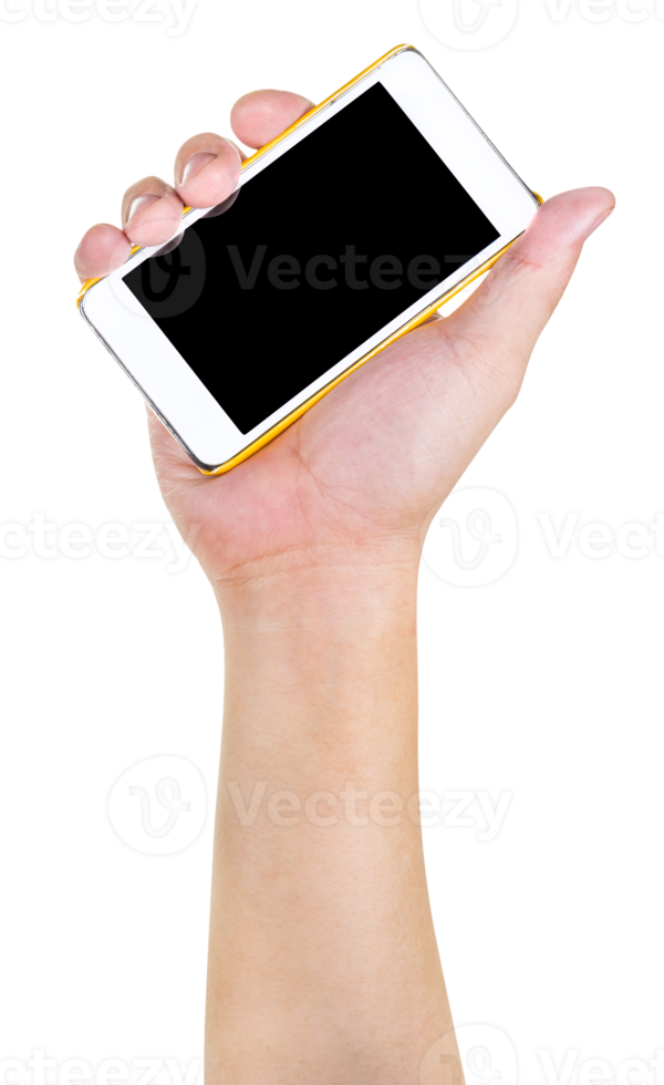 Human hand holding blank mobile smart phone png