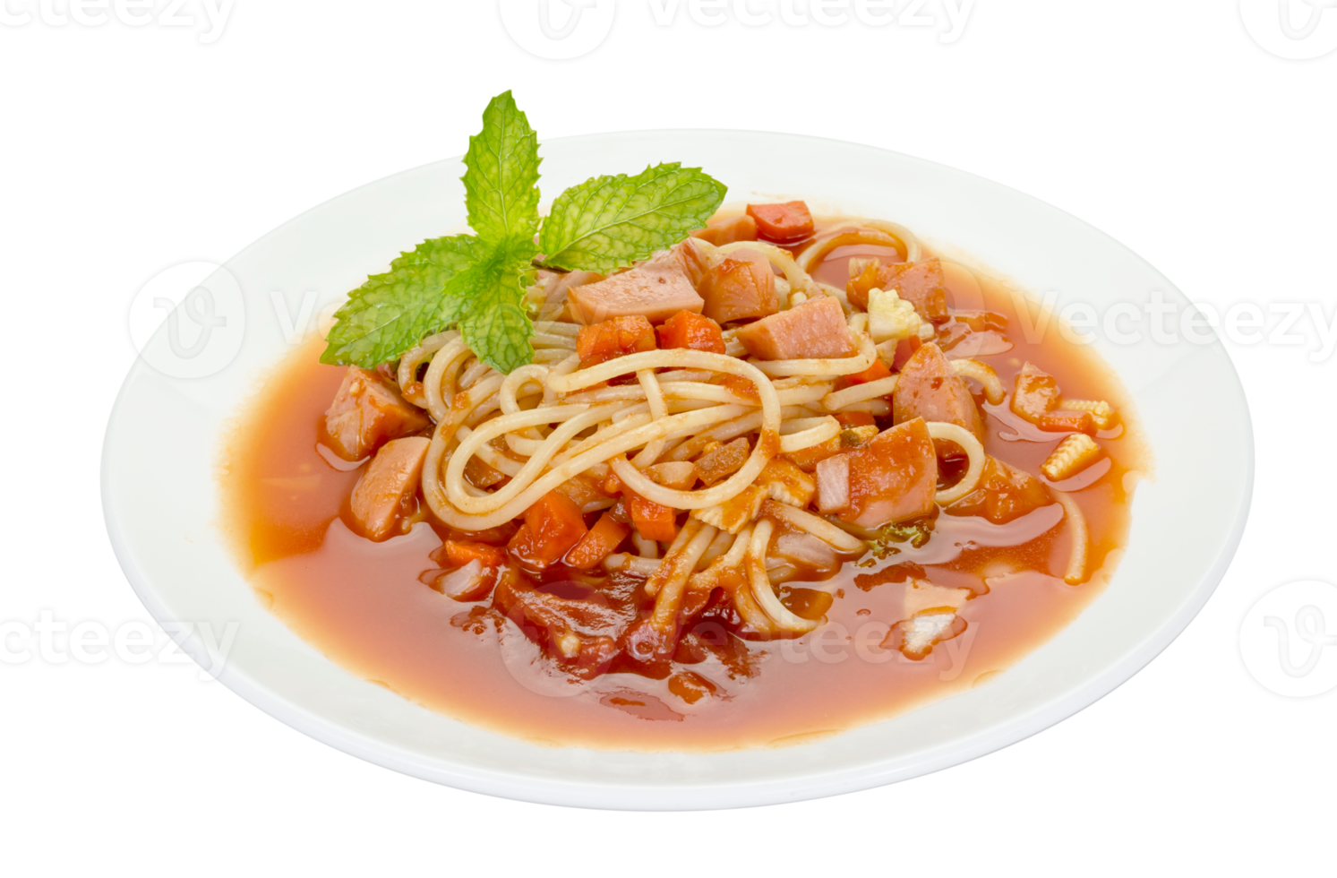 Spaghetti pasta with sausage isolated png