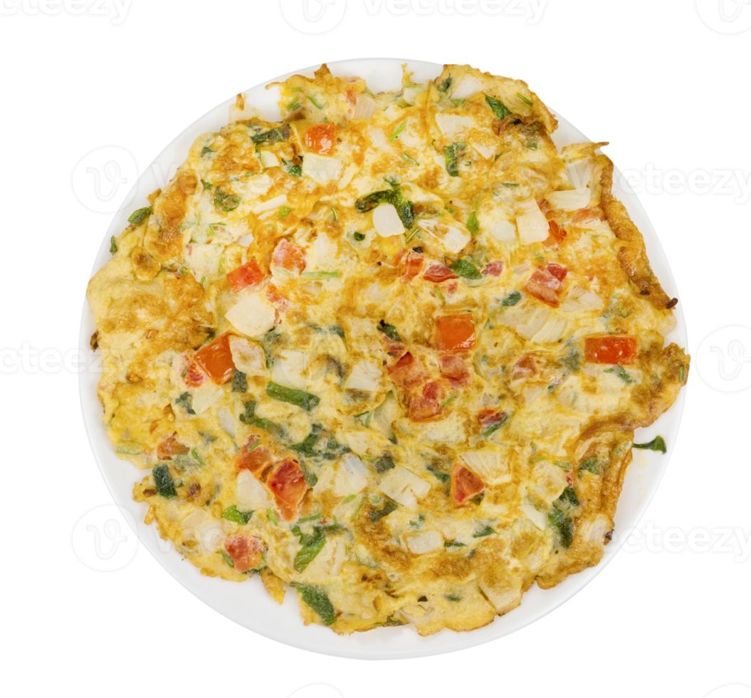 omelet with onion leaves and tomato isolated png