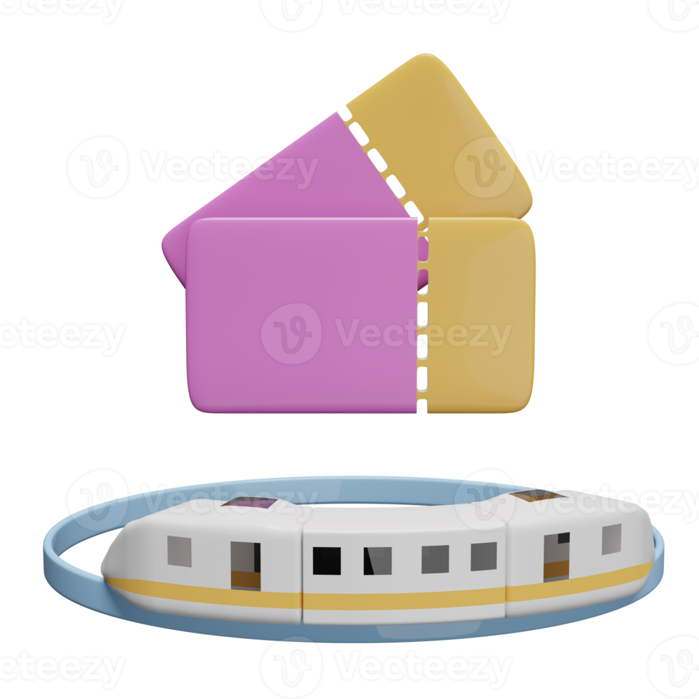 3d sky train transport ticket booking, summer railroad travel service, planning traveler tourism isolated. 3d render illustration png