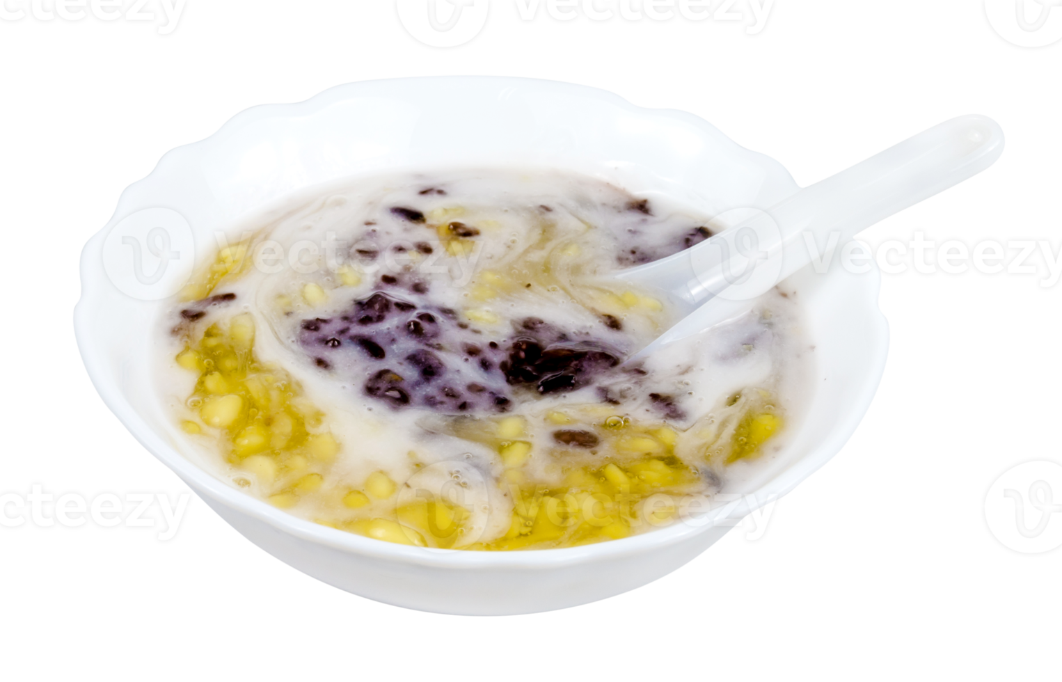 Sweet mung bean porridge mix black sticky rice with coconut cream,Tao suan,Thai Dessert isolated png