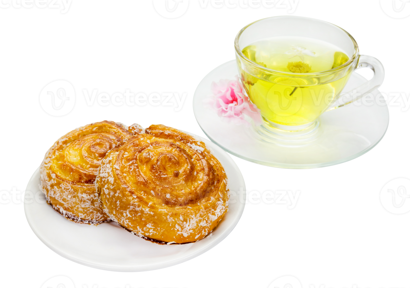 Cinnamon rolls with Chrysanthemum tea isolated png