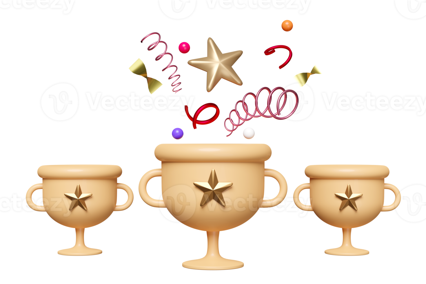 Golden champion cup or trophies with floating star, geometric shapes isolated. reward cup concept, 3d illustration or 3d render png