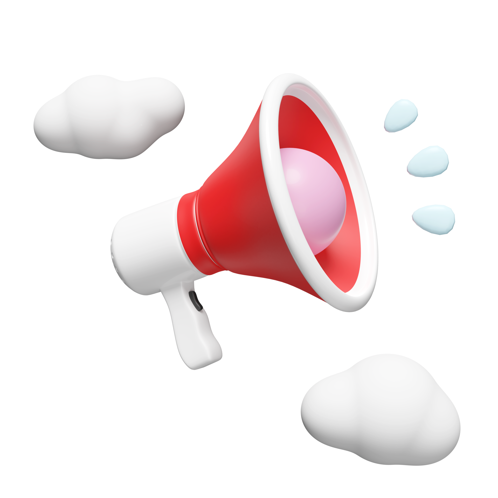 3d rojo megáfono o dibujos animados mano altavoz con nube aislado