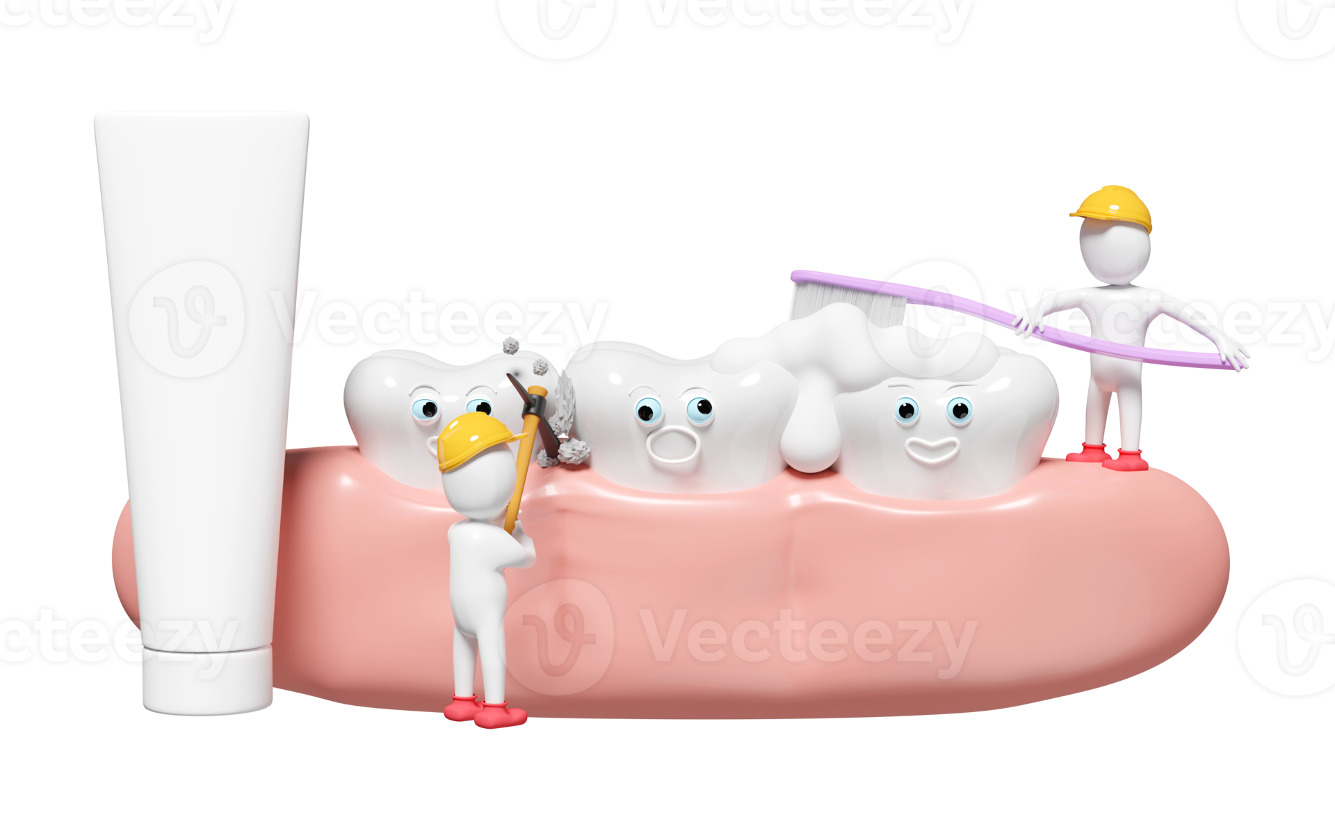 3d stick man miniature cleaning plaque, limestone, dental molar teeth