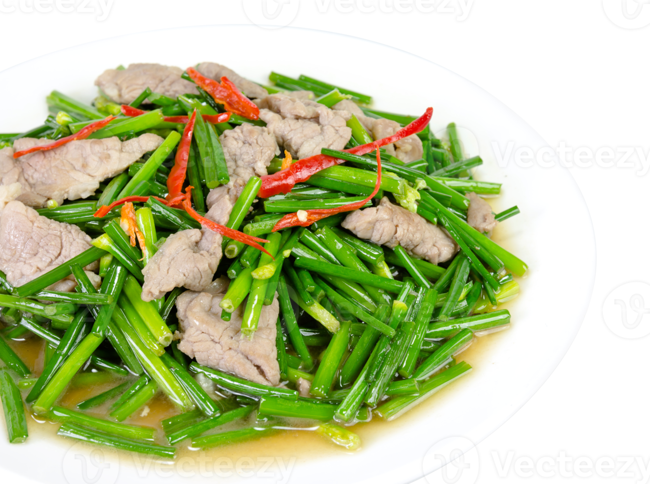 stir-fried pork and garlic chive isolated png