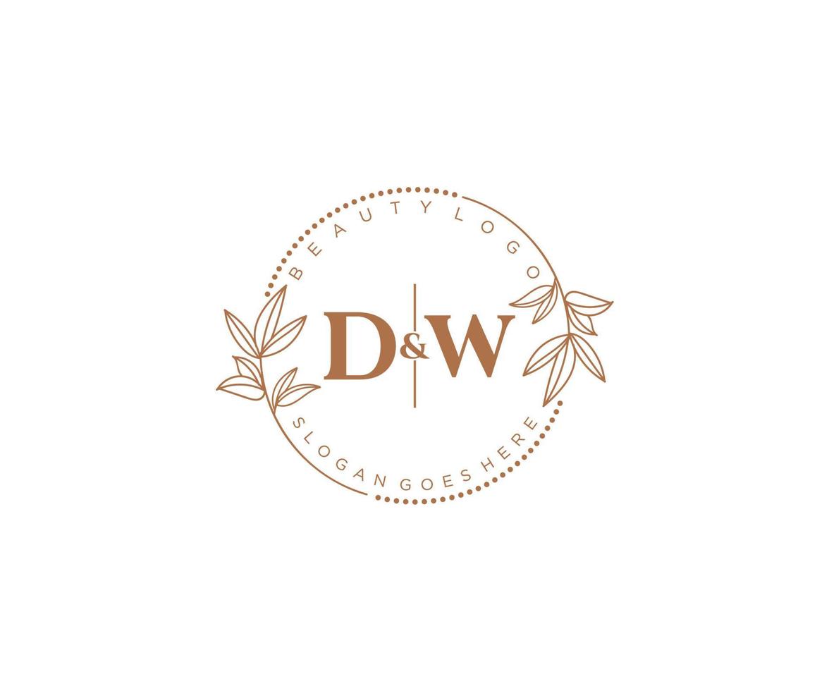 inicial dw letras hermosa floral femenino editable prefabricado monoline logo adecuado para spa salón piel pelo belleza boutique y cosmético compañía. vector