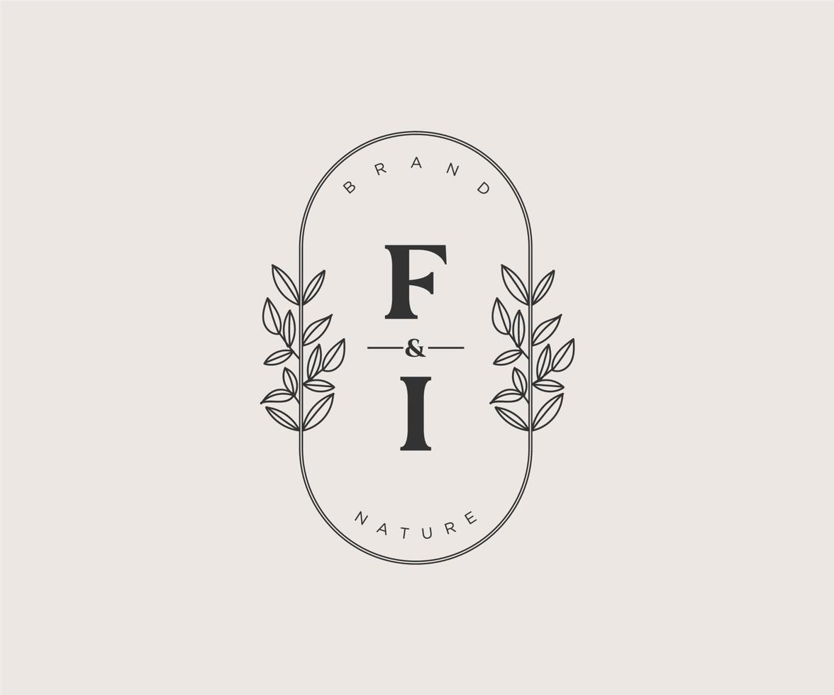 initial FI letters Beautiful floral feminine editable premade monoline logo suitable for spa salon skin hair beauty boutique and cosmetic company. vector