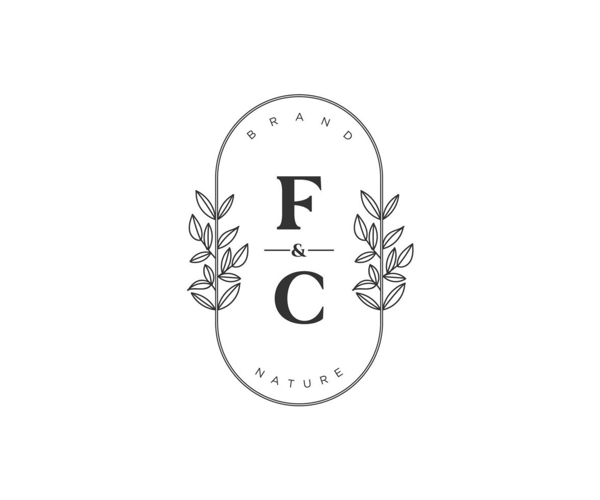 inicial fc letras hermosa floral femenino editable prefabricado monoline logo adecuado para spa salón piel pelo belleza boutique y cosmético compañía. vector