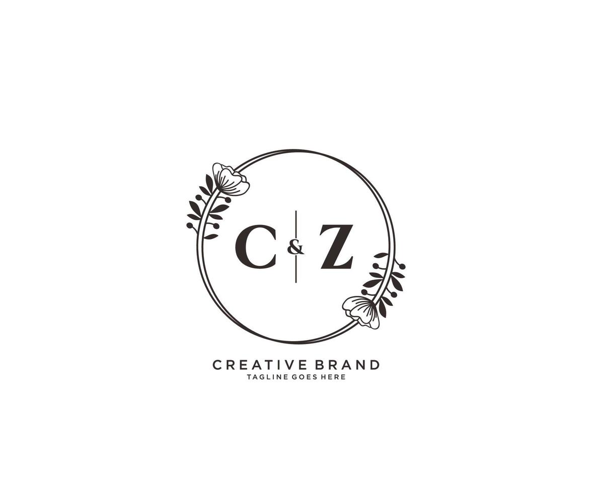 initial CZ letters hand drawn feminine and floral botanical logo suitable for spa salon skin hair beauty boutique and cosmetic company. vector