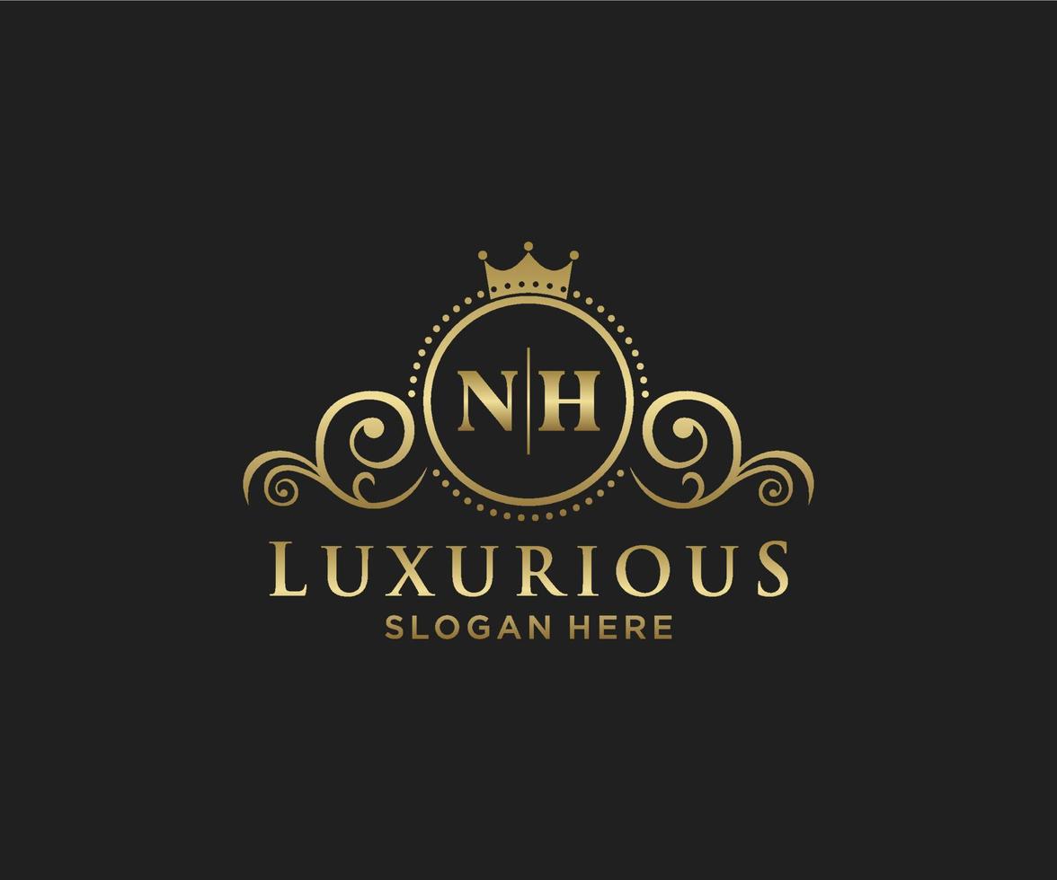 Initial NH Letter Royal Luxury Logo template in vector art for Restaurant, Royalty, Boutique, Cafe, Hotel, Heraldic, Jewelry, Fashion and other vector illustration.