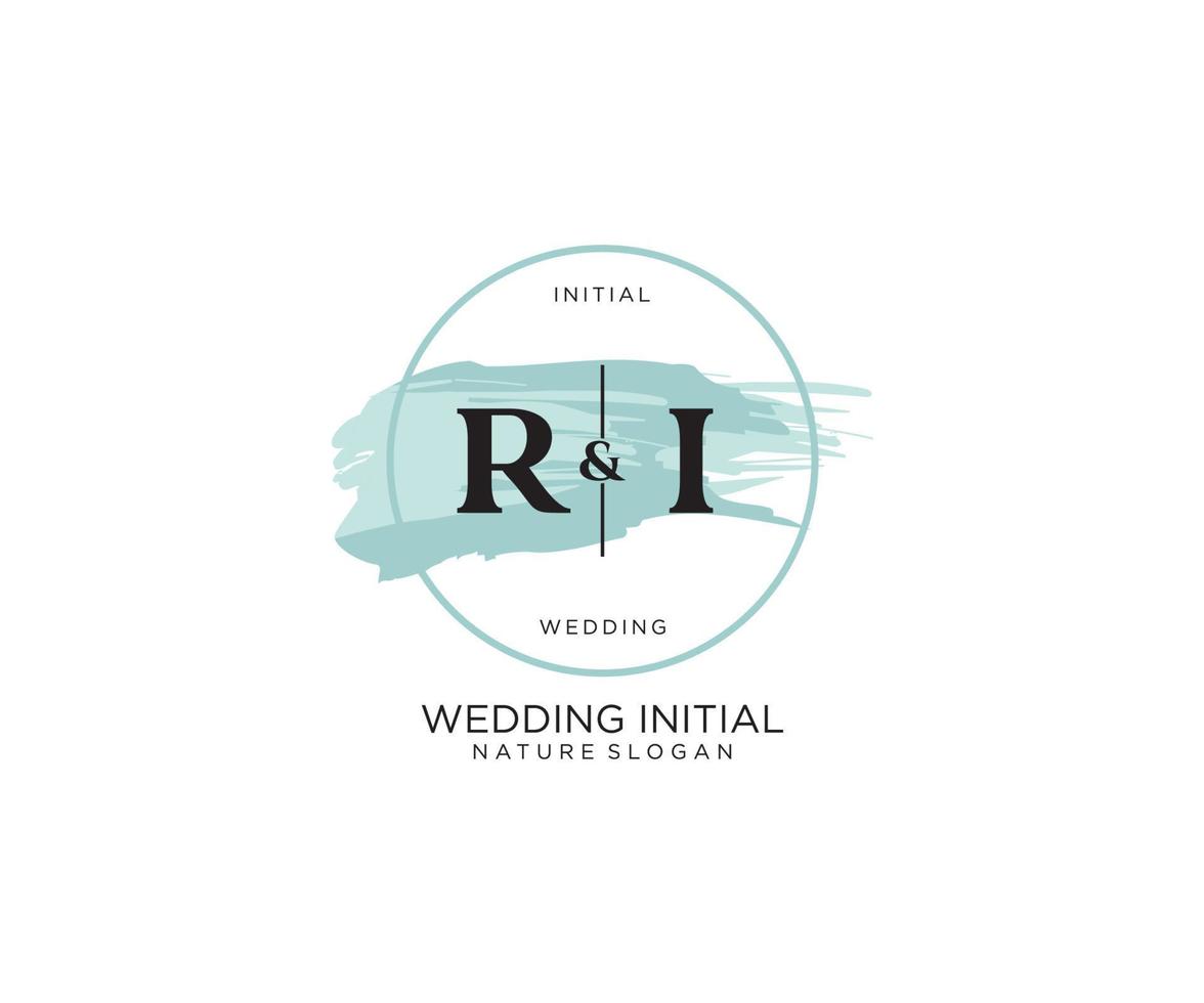 Initial RI Letter Beauty vector initial logo, handwriting logo of initial signature, wedding, fashion, jewerly, boutique, floral and botanical with creative template for any company or business.