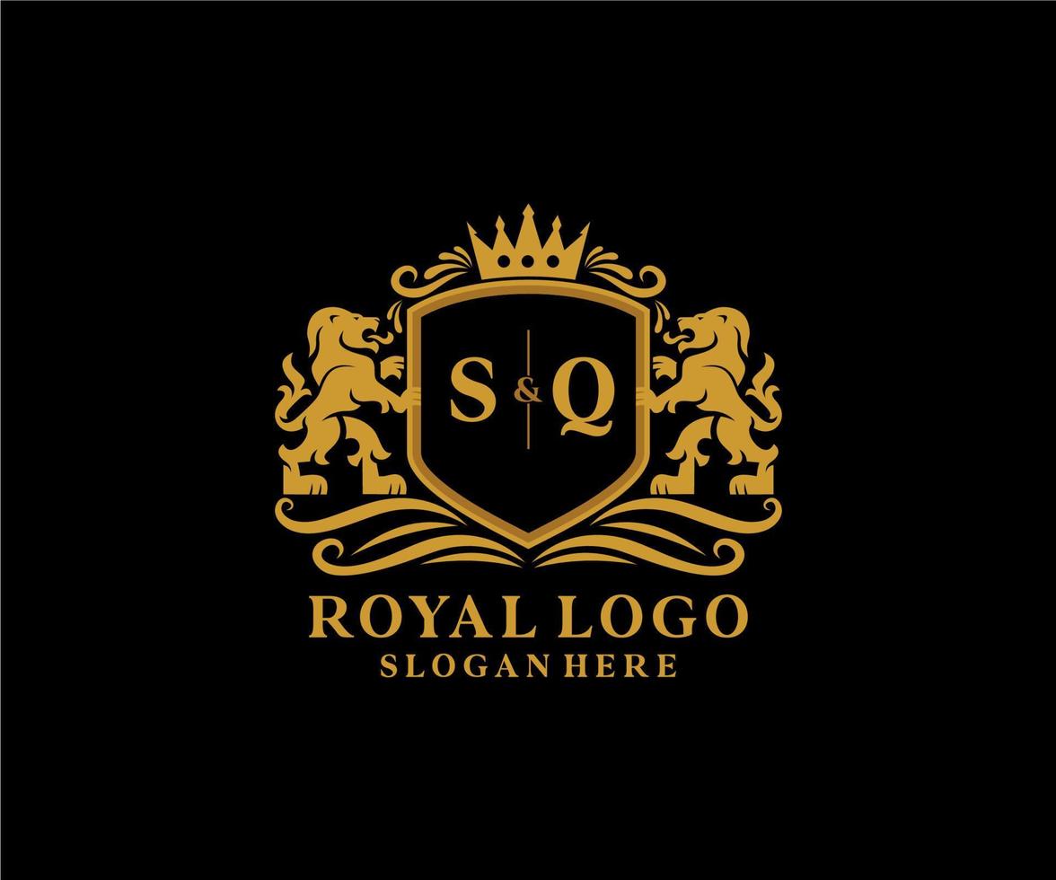 Initial SQ Letter Lion Royal Luxury Logo template in vector art for Restaurant, Royalty, Boutique, Cafe, Hotel, Heraldic, Jewelry, Fashion and other vector illustration.