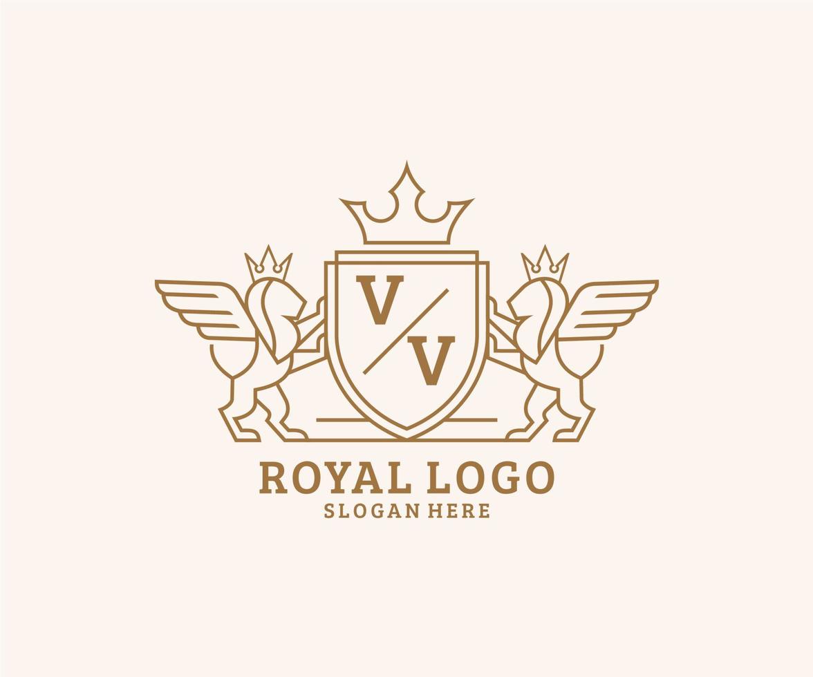 Initial VV Letter Lion Royal Luxury Heraldic,Crest Logo template in vector art for Restaurant, Royalty, Boutique, Cafe, Hotel, Heraldic, Jewelry, Fashion and other vector illustration.