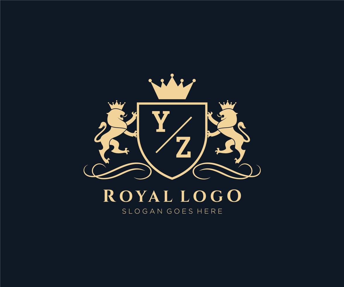 Initial YZ Letter Lion Royal Luxury Heraldic,Crest Logo template in vector art for Restaurant, Royalty, Boutique, Cafe, Hotel, Heraldic, Jewelry, Fashion and other vector illustration.