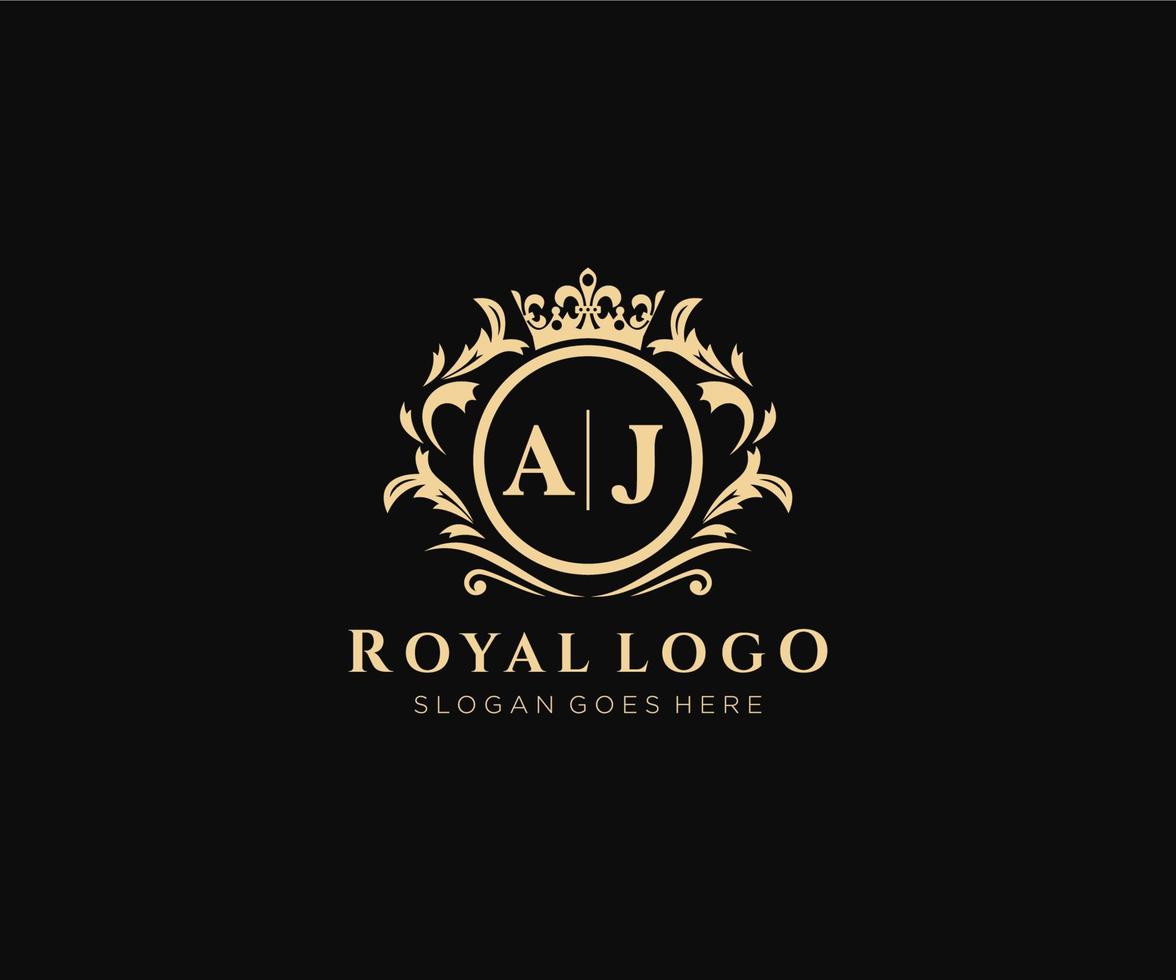 Initial AJ Letter Luxurious Brand Logo Template, for Restaurant, Royalty, Boutique, Cafe, Hotel, Heraldic, Jewelry, Fashion and other vector illustration.