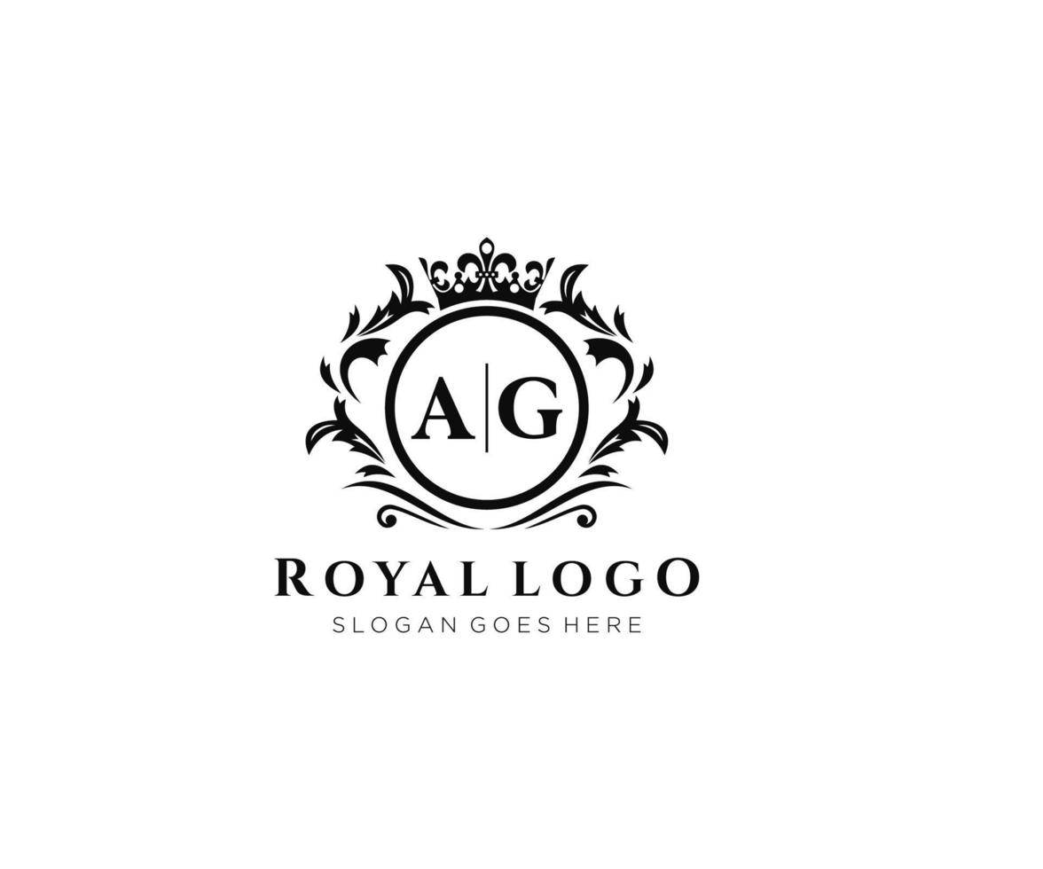 Initial AG Letter Luxurious Brand Logo Template, for Restaurant, Royalty, Boutique, Cafe, Hotel, Heraldic, Jewelry, Fashion and other vector illustration.