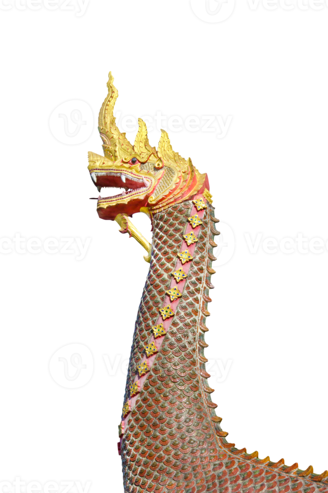 Naga statue isolated on white background,Wat Phra That Chae Haeng, Nan province, Thailand png