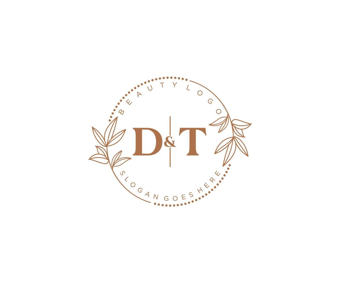 initial DT letters Beautiful floral feminine editable premade monoline logo suitable for spa salon skin hair beauty boutique and cosmetic company. vector