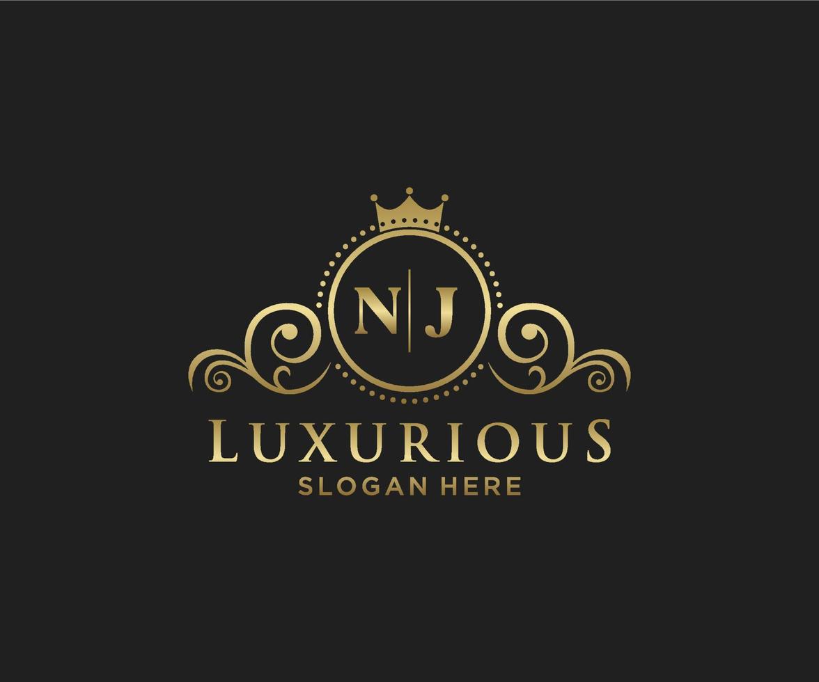 Initial NJ Letter Royal Luxury Logo template in vector art for Restaurant, Royalty, Boutique, Cafe, Hotel, Heraldic, Jewelry, Fashion and other vector illustration.