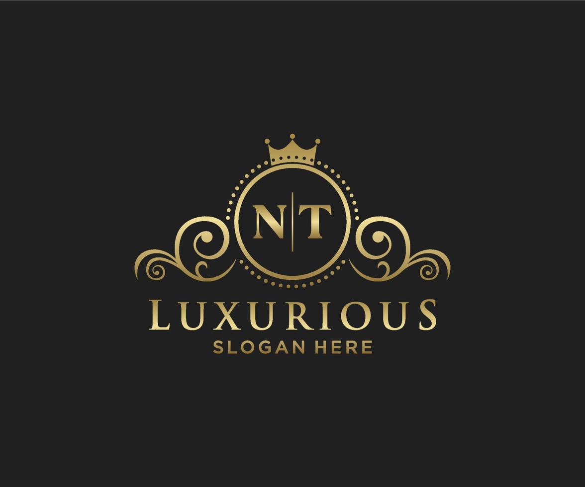 Initial NT Letter Royal Luxury Logo template in vector art for Restaurant, Royalty, Boutique, Cafe, Hotel, Heraldic, Jewelry, Fashion and other vector illustration.