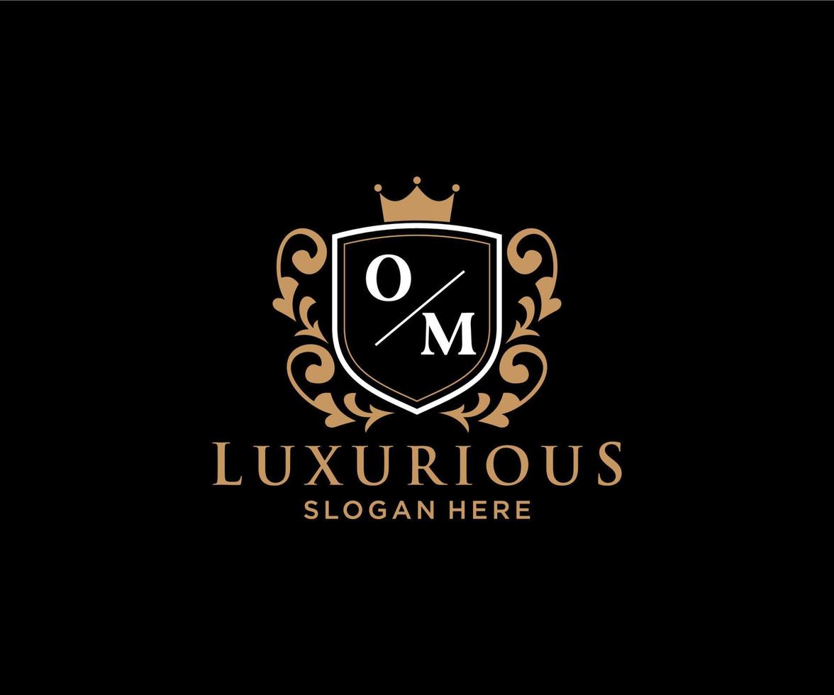 Initial OM Letter Royal Luxury Logo template in vector art for Restaurant, Royalty, Boutique, Cafe, Hotel, Heraldic, Jewelry, Fashion and other vector illustration.