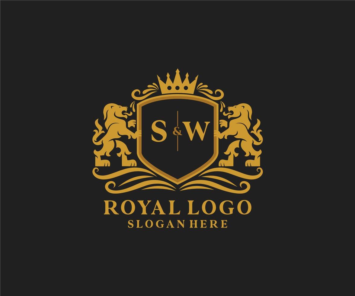 Initial SW Letter Lion Royal Luxury Logo template in vector art for Restaurant, Royalty, Boutique, Cafe, Hotel, Heraldic, Jewelry, Fashion and other vector illustration.