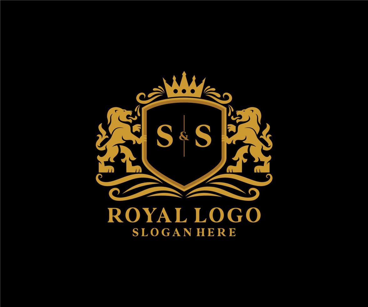 Initial SS Letter Lion Royal Luxury Logo template in vector art for Restaurant, Royalty, Boutique, Cafe, Hotel, Heraldic, Jewelry, Fashion and other vector illustration.
