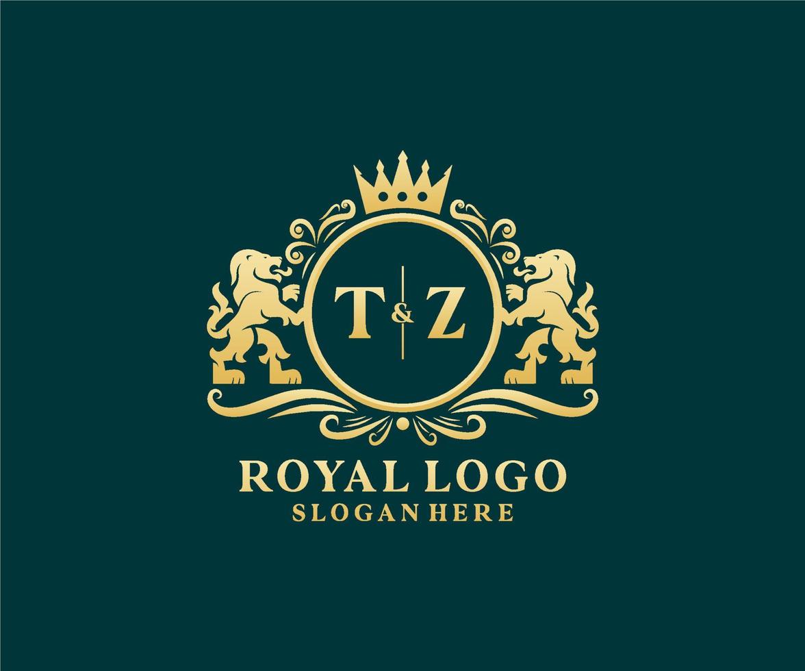 plantilla de logotipo de lujo real de león de letra tz inicial en arte vectorial para restaurante, realeza, boutique, cafetería, hotel, heráldica, joyería, moda y otras ilustraciones vectoriales. vector