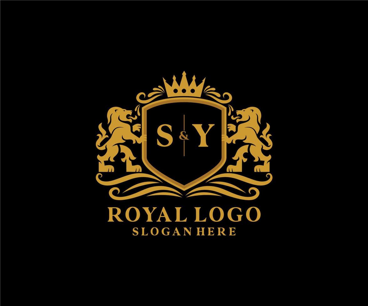 Initial SY Letter Lion Royal Luxury Logo template in vector art for Restaurant, Royalty, Boutique, Cafe, Hotel, Heraldic, Jewelry, Fashion and other vector illustration.