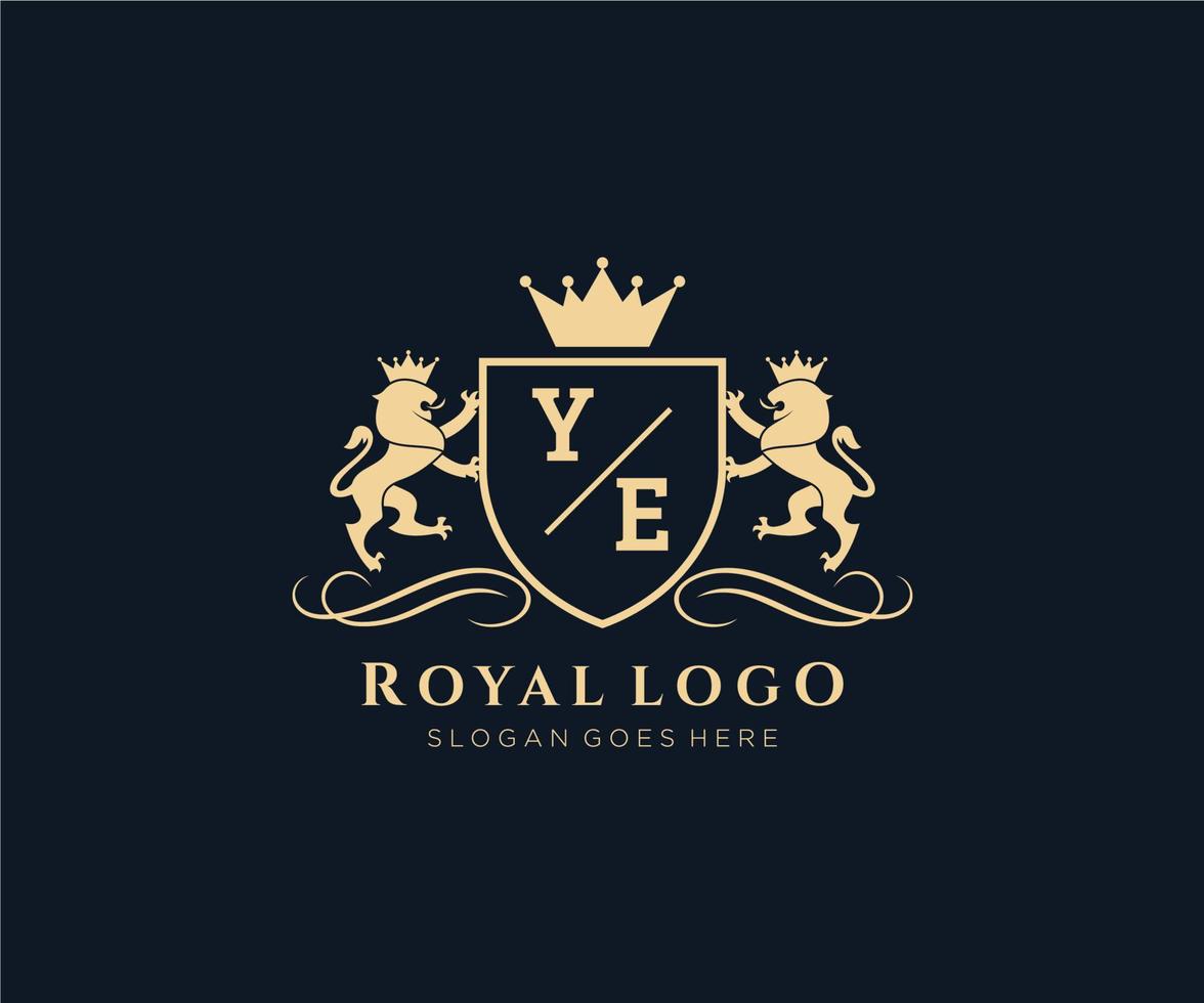 Initial YE Letter Lion Royal Luxury Heraldic,Crest Logo template in vector art for Restaurant, Royalty, Boutique, Cafe, Hotel, Heraldic, Jewelry, Fashion and other vector illustration.