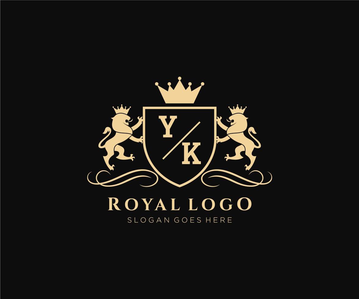 Initial YK Letter Lion Royal Luxury Heraldic,Crest Logo template in vector art for Restaurant, Royalty, Boutique, Cafe, Hotel, Heraldic, Jewelry, Fashion and other vector illustration.