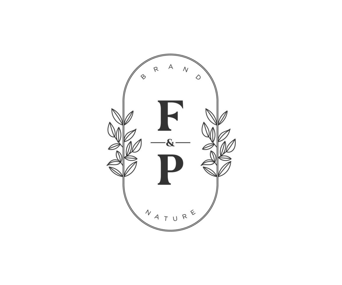 initial FP letters Beautiful floral feminine editable premade monoline logo suitable for spa salon skin hair beauty boutique and cosmetic company. vector