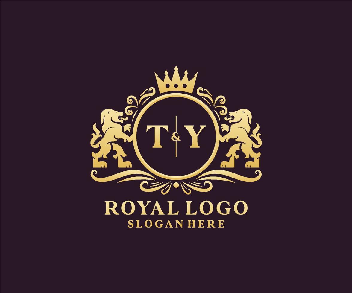 plantilla de logotipo de lujo real de león de letra inicial ty en arte vectorial para restaurante, realeza, boutique, cafetería, hotel, heráldica, joyería, moda y otras ilustraciones vectoriales. vector