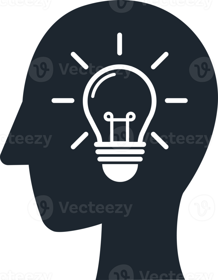 Human head icon and light bulb inside, Icon in the concept of creativity. png