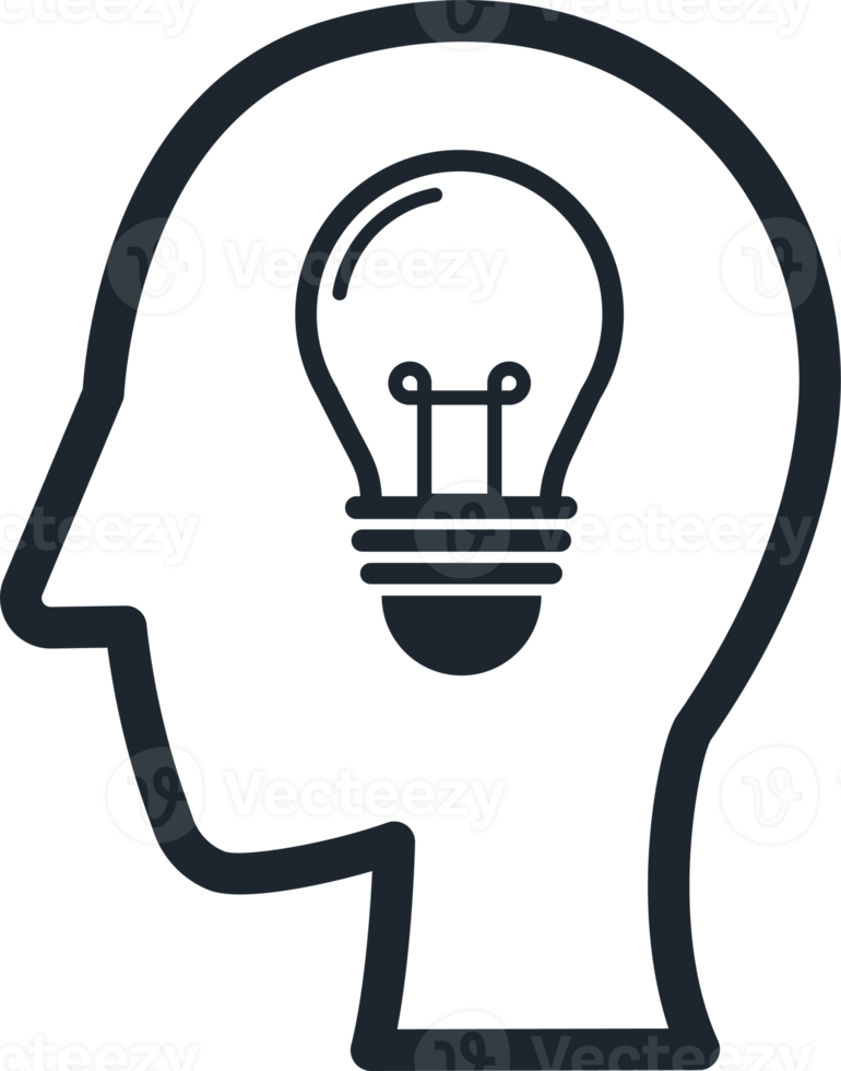Human head icon and light bulb inside, Icon in the concept of creativity. png